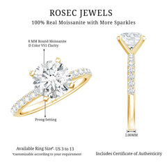 Certified Round Moissanite Solitaire Engagement Ring For Her