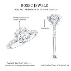 Lotus Basket Set Moissanite Engagement Ring with Certificate