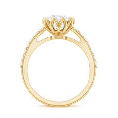 Lotus Basket Set Moissanite Engagement Ring with Certificate