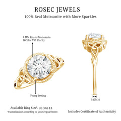 Brilliant Cut Moissanite Engagement Ring with Rope Frame