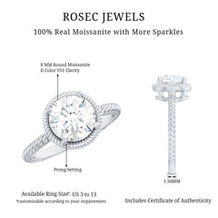 2 CT Round Moissanite Rope Band Engagement Ring