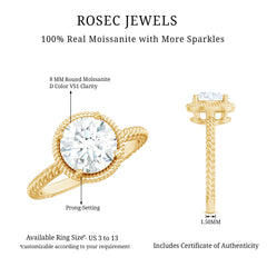 2 CT Round Moissanite Rope Band Engagement Ring