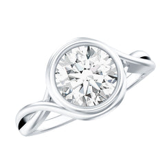 Certified Moissanite Bezel Set Engagement Ring with Crossover Shank