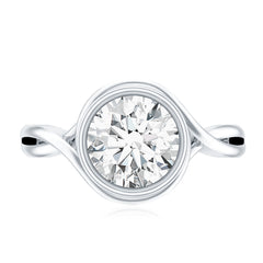 Certified Moissanite Bezel Set Engagement Ring with Crossover Shank