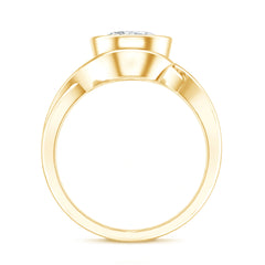 Certified Moissanite Bezel Set Engagement Ring with Crossover Shank