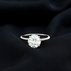 Round Cut Moissanite Solitaire Engagement Ring with Twisted Rope