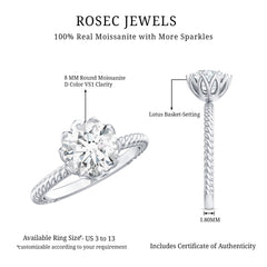 2 CT Moissanite Engagement Ring with Twisted Rope Band