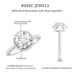 Brilliant Cut 8 MM Moissanite Rope Band Engagement Ring