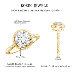 Brilliant Cut 8 MM Moissanite Rope Band Engagement Ring
