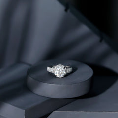 8 MM Moissanite Round Cut Engagement Ring With Side Stones