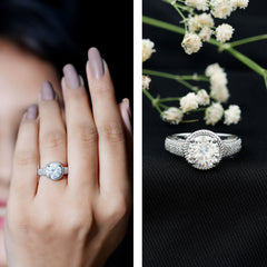8 MM Moissanite Round Cut Engagement Ring With Side Stones