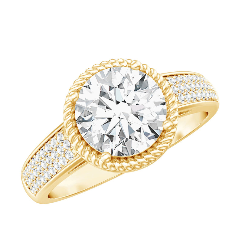 8 MM Moissanite Round Cut Engagement Ring With Side Stones