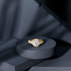 8 MM Moissanite Round Cut Engagement Ring With Side Stones