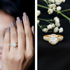 8 MM Moissanite Round Cut Engagement Ring With Side Stones