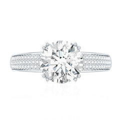 Round Moissanite Engagement Ring with Pave Set Side Stones