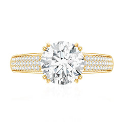 Round Moissanite Engagement Ring with Pave Set Side Stones