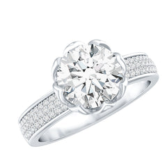 Lotus Basket Set Moissanite Engagement Ring with Side Stones