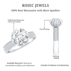Lotus Basket Set Moissanite Engagement Ring with Side Stones