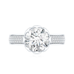 Lotus Basket Set Moissanite Engagement Ring with Side Stones