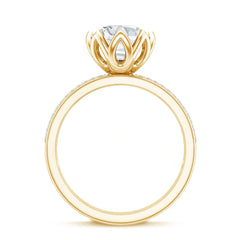 Lotus Basket Set Moissanite Engagement Ring with Side Stones