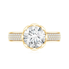 Lotus Basket Set Moissanite Engagement Ring with Side Stones