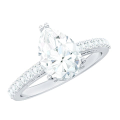 Certified 7X10 MM Moissanite Pear Shaped Engagement Ring