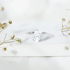 Certified 7X10 MM Moissanite Pear Shaped Engagement Ring