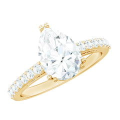 Certified 7X10 MM Moissanite Pear Shaped Engagement Ring