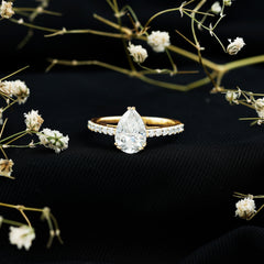 Certified 7X10 MM Moissanite Pear Shaped Engagement Ring