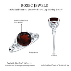 Real 8mm Garnet Solitaire Engagement Ring with Celtic Knot