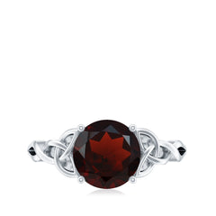 Real 8mm Garnet Solitaire Engagement Ring with Celtic Knot