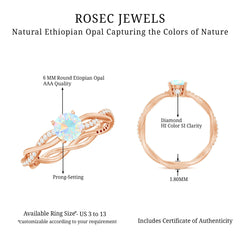Certified Real Ethiopian Opal Diamond Pre Engagement Ring with Braided Shank