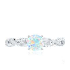 Certified Real Ethiopian Opal Diamond Pre Engagement Ring with Braided Shank