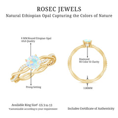 Certified Real Ethiopian Opal Diamond Pre Engagement Ring with Braided Shank
