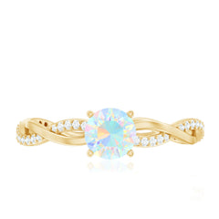 Certified Real Ethiopian Opal Diamond Pre Engagement Ring with Braided Shank