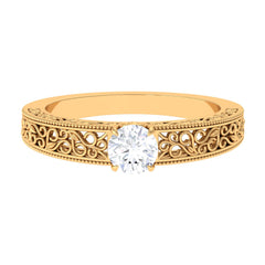 Cubic Zirconia Solitaire Vintage Inspired Filigree Ring in Claw Setting