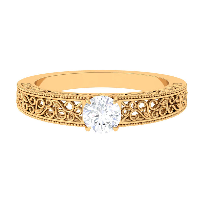 Cubic Zirconia Solitaire Vintage Inspired Filigree Ring in Claw Setting