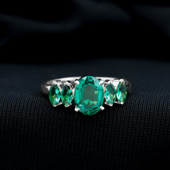 Oval and Marquise Cut Lab Created Emerald Five Stone Ring