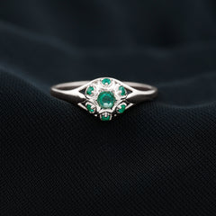 Vintage Inspired Emerald Flower Engagement Ring