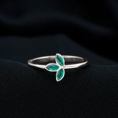 Marquise Cut Emerald Leaf Promise Ring in Bezel Setting