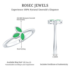 Marquise Cut Emerald Leaf Promise Ring in Bezel Setting