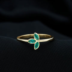 Marquise Cut Emerald Leaf Promise Ring in Bezel Setting