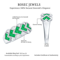 Princess Cut Emerald Statement Wedding Band with Diamonds
