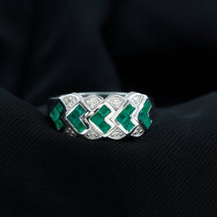 Princess Cut Emerald Statement Wedding Band with Diamonds
