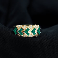 Princess Cut Emerald Statement Wedding Band with Diamonds
