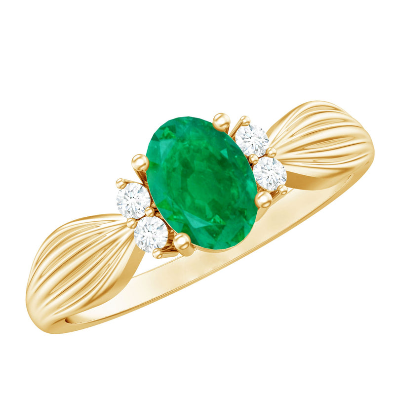 Natural 5X7mm Emerald Oval Engagement Ring with Diamond