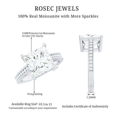 Solitaire Moissanite Princess Cut Engagement Ring with Side Stones