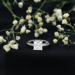 Solitaire Moissanite Princess Cut Engagement Ring with Side Stones