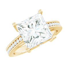 Solitaire Moissanite Princess Cut Engagement Ring with Side Stones