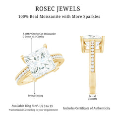Solitaire Moissanite Princess Cut Engagement Ring with Side Stones